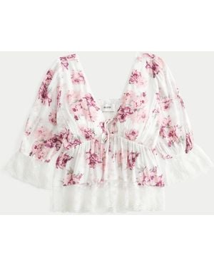 Hollister Three-quarter Sleeve Babydoll Top - Pink