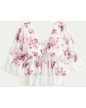 Hollister Three-quarter Sleeve Babydoll Top - Pink