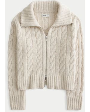 Hollister Fy Cloud Zip-up Cable-knit Jumper - Natural
