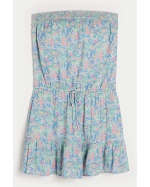 Hollister Strapless Drawstring Blouson Mini Dress - Blue