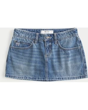 Hollister Curvy Low-rise Embroidered Bow Denim Mini Skort - Blue