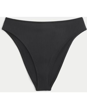 Hollister Curvy High-leg High-waist Ribbed Cheeky Bikini Bottom - Black