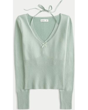 Hollister Long-sleeve Halter Tie Jumper - Green