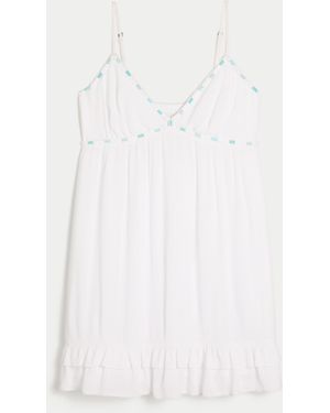 Hollister Rope Trim Babydoll Mini Dress - White