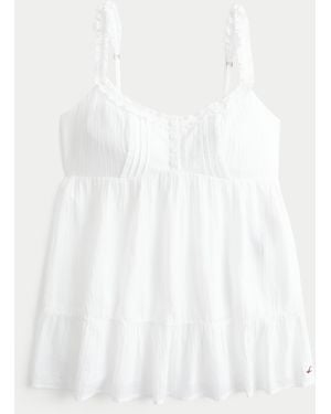 Hollister Longline Ruffle Icon Tunic Babydoll Top - White