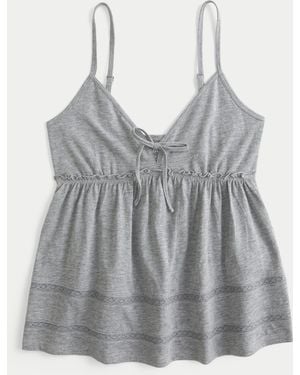 Hollister Easy Tie Front Babydoll Top - Grey