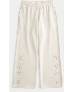 Hollister Floral Cutout Wide-leg Joggers - White