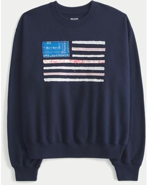 Hollister Lässiges Sweatshirt mit Rundhalsausschnitt und amerikanischer Flagge - Blau