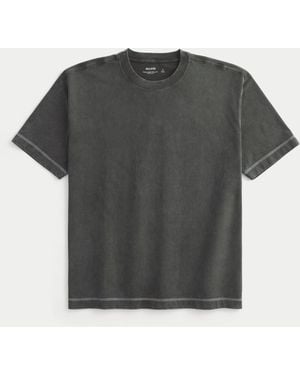 Hollister Boxy Heavyweight Cotton Contrast Stitch Crew T-shirt - Black
