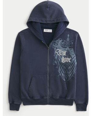 Hollister Zip-up True Love Graphic Hoodie - Blue