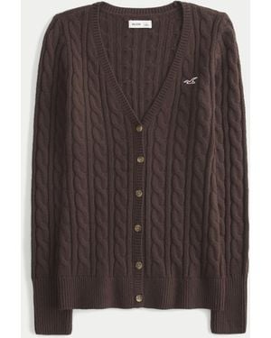 Hollister Cable-knit Icon V-neck Cardigan - Brown