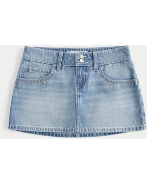 Hollister Jeans-Miniskort in heller Waschung mit Nietenverzierung - Blau