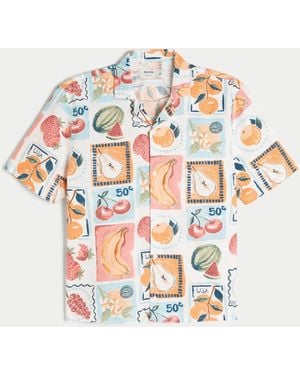 Hollister Boxy Linen-blend Stamp Pattern Shirt - White