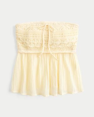 Hollister Easy Strapless Crochet Mix Babydoll Top - Natural