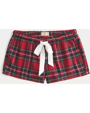 Hollister Holiday Vault Release Satin Tie Flannel Mini Shorts - Red