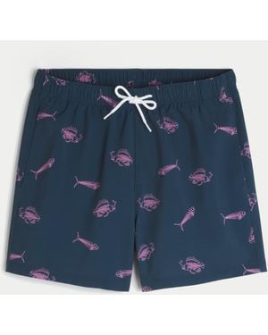 Hollister Mid-thigh Volley Swim Trunks - Blue