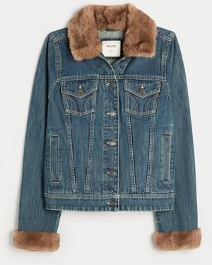 Hollister Faux Fur Trim Denim Jacket - Blue
