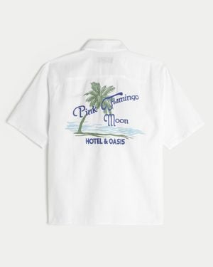 Hollister Boxy Short-sleeve Linen-blend Pink Flamingo Moon Graphic Shirt - Blue