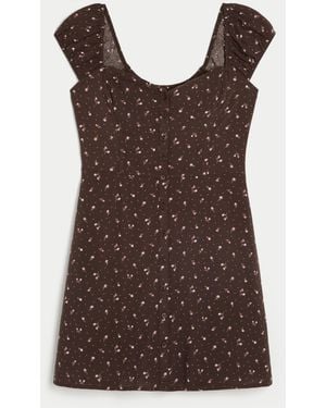 Hollister Short-sleeve Button Front Mini Dress - Brown