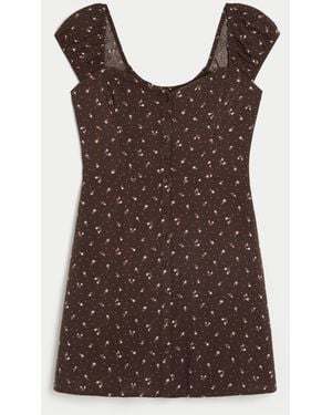 Hollister Short-sleeve Button Front Mini Dress - Brown