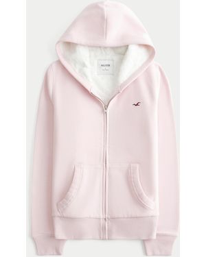 Hollister Faux Fur-lined Zip-up Hoodie - Pink