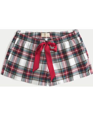 Hollister Holiday Vault Release Satin Tie Flannel Mini Shorts - Red