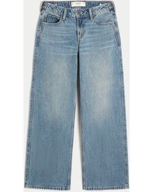 Hollister Adjustable Waist Low-rise Medium Wash Baggy Jeans - Blue