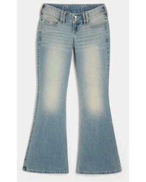 Hollister Adjustable Waist Ultra Low-rise Medium Wash Back Buckle Flare Jeans - Blue