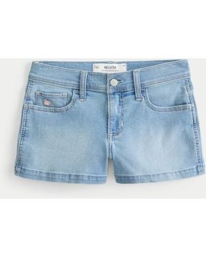 Hollister Low-rise Light Wash Floral Embroidered Denim Shortie Shorts - Blue