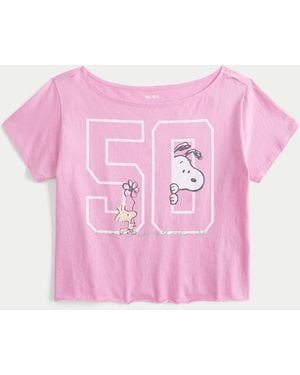 Hollister Easy Off-the-shoulder Snoopy Graphic Tee - Pink