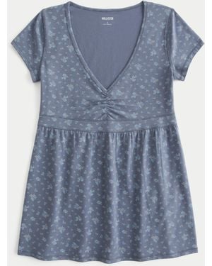Hollister Short-sleeve Banded Babydoll Top - Blue