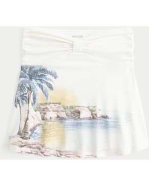 Hollister Strapless Beach Graphic Babydoll Top - White