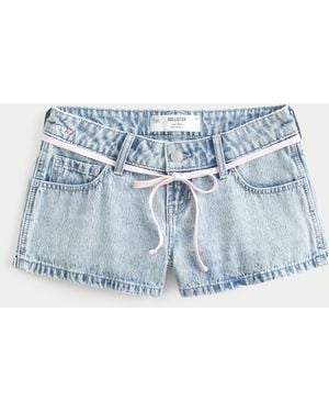 Hollister Low-rise Light Wash Pink Tie Embroidered Denim Mini Shorts - Blue