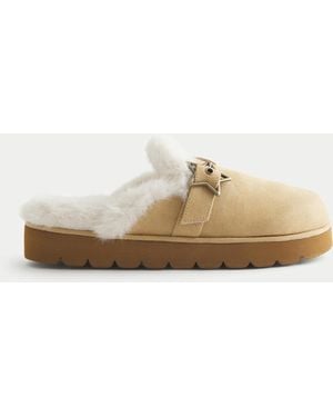 Hollister Faux Fur-lined Platform Slipper Sandals - Natural