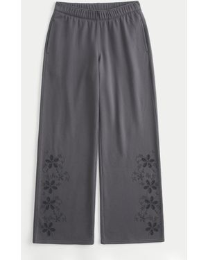 Hollister Hollister Feel Good Floral Cutout Wide-leg Joggers - Grey