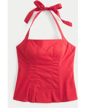Hollister Pleated Open-back Halter Top - Red
