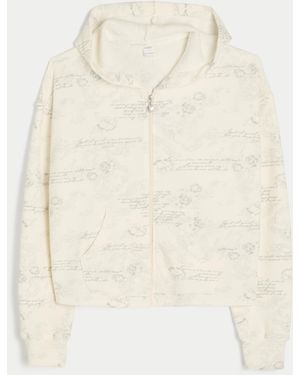 Hollister Relaxed Waffle Zip-up Hoodie - Natural
