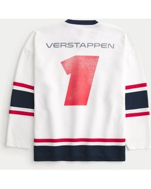 Hollister Baggy Oracle Red Bull Racing Graphic Hockey Jersey - White