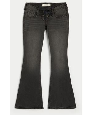 Hollister Ultra Low-rise Washed Black Lace-up Flare Jeans