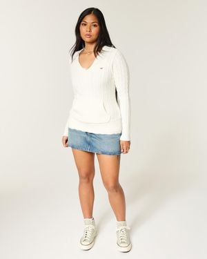 Hollister Pullover-Hoodie mit V-Ausschnitt und Zopfstrickmuster - Blau