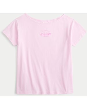 Hollister Oversized Off-the-shoulder New York Raceway Graphic Tee - Pink