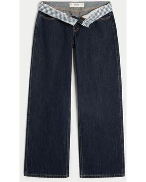 Hollister Low-rise Dark Wash Foldover Waist Baggy Jeans - Blue