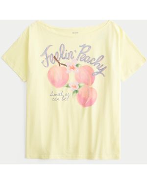 Hollister Oversized Off-the-shoulder Feelin' Peachy Graphic Tee - Yellow