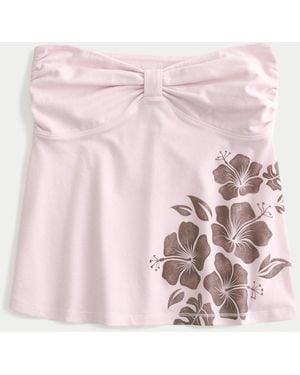 Hollister Strapless Floral Graphic Babydoll Top - Pink