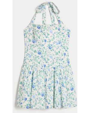 Hollister Drop Waist Halter Mini Dress - Blue