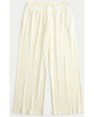 Hollister Cosy Rib Elastic Waist Wide-leg Trousers - Natural