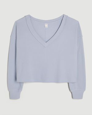 Hollister Gilly Hicks Cosy Waffle Off-the-shoulder V-neck Top - Blue