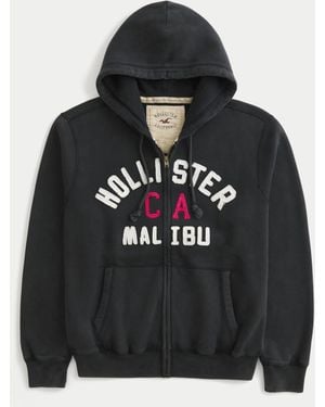 Hollister Vault Release Zip-up Logo Graphic Hoodie - Black