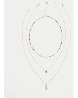 Hollister Feather Necklace 3-pack - White