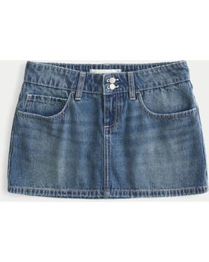 Hollister Low-rise Embroidered Denim Mini Skort - Blue